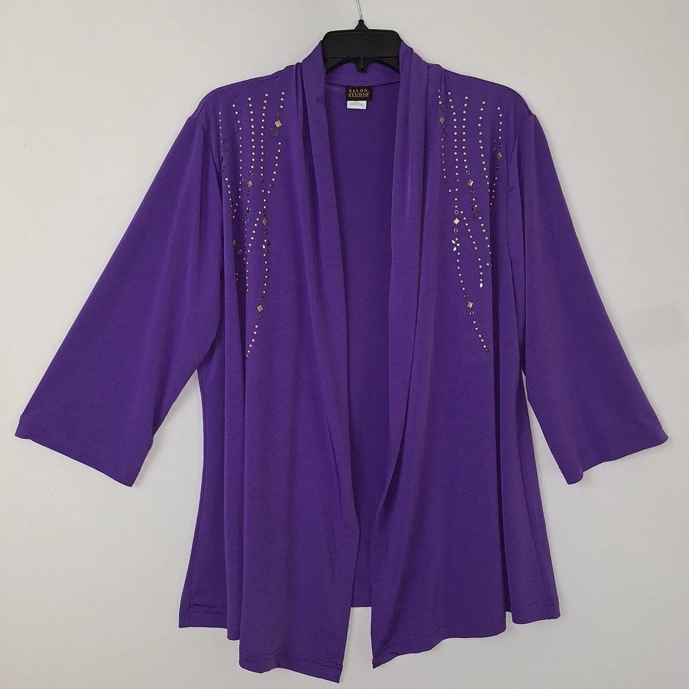 Vintage Salon Studio Purple LP‎ 90s Open-front Cardigan Beaded Embellishments